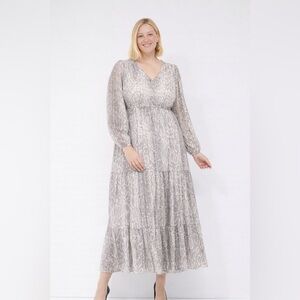 Lane Bryant V-Neck Long Sleeve Maxi Dress in Lurex Shimmer Snake Print